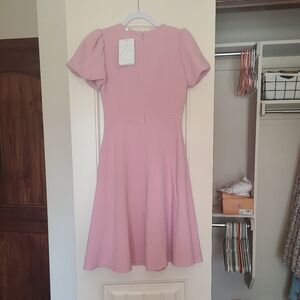 NWT gal meets glam Krista puff sleeve fit flare pink dress